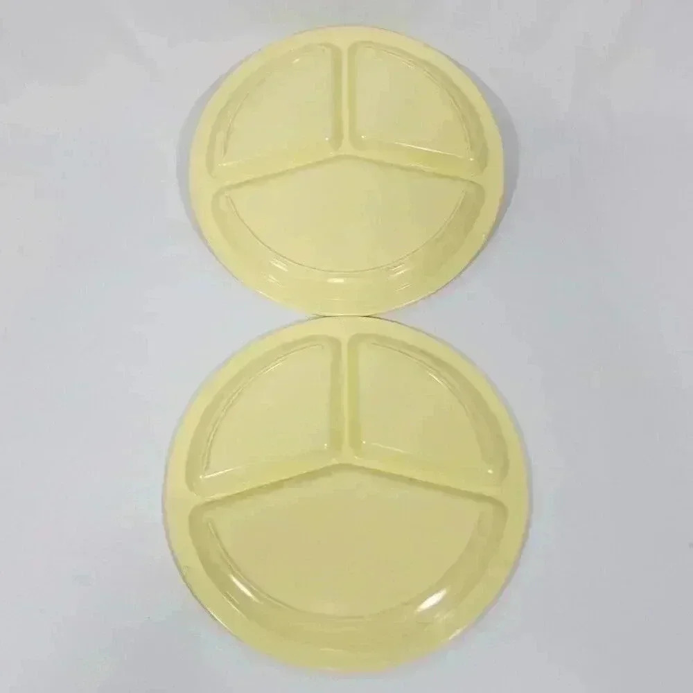 Texas Ware 2 Divided Plates Melamine Plastic Yellow Picnic Camp Kid‎ Vintage - Picture 3 of 11